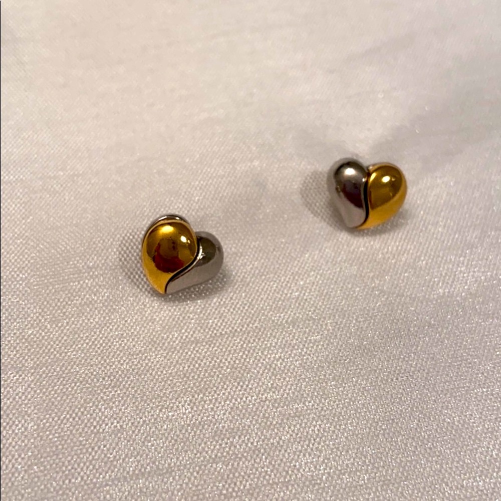 Vintage small heart two tone convertible earrings